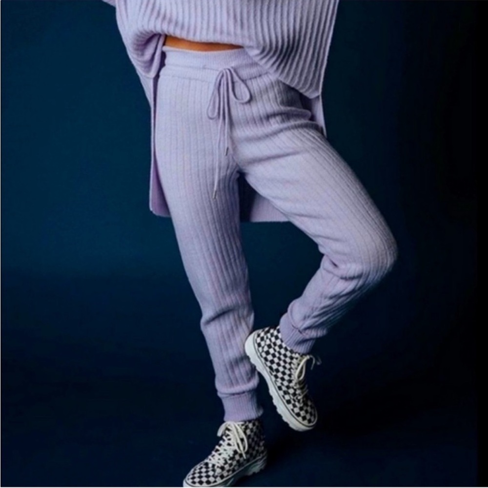Intimately Free People Ribbed Around The Clock Jogger Pants Small Lavender NEW‎